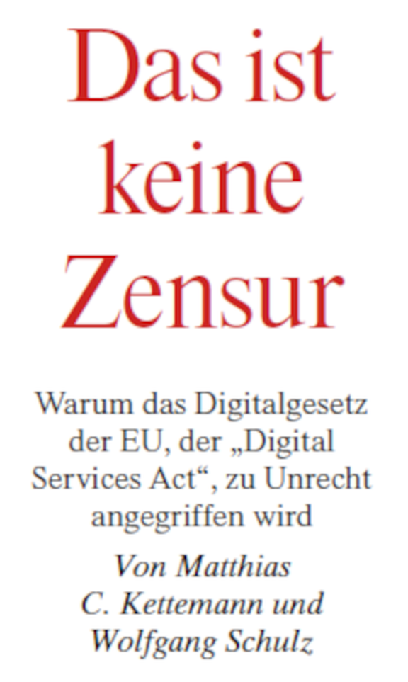 Titel des FAZ-Artikels Das ist keine Zensur