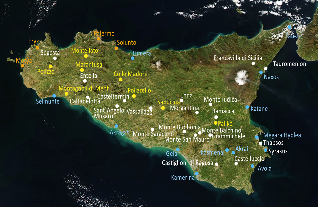 Map of Sicily with local, greek and punic sites