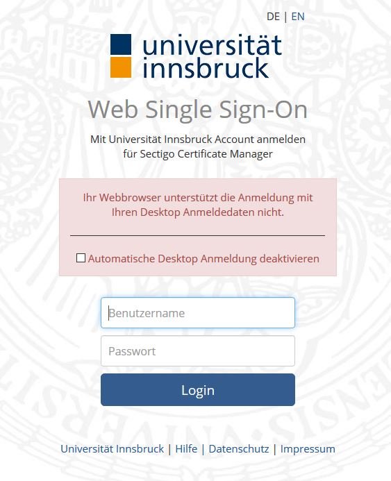 SSO Anmeldebildschirm