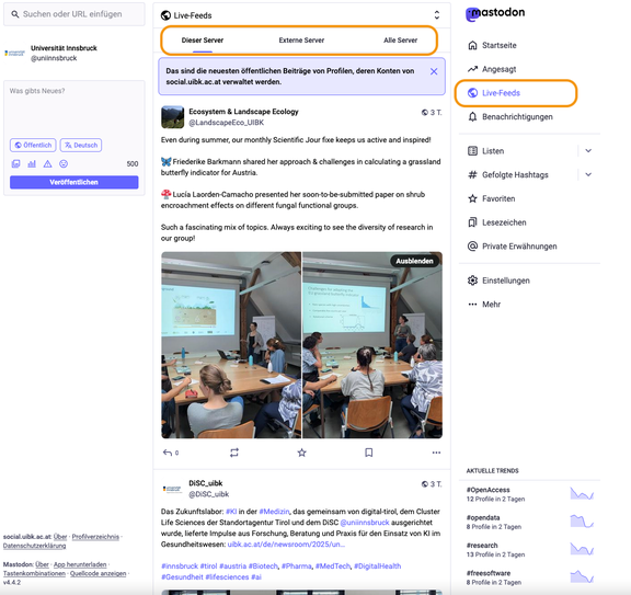 Screenshot Mastodon: Live Feeds
