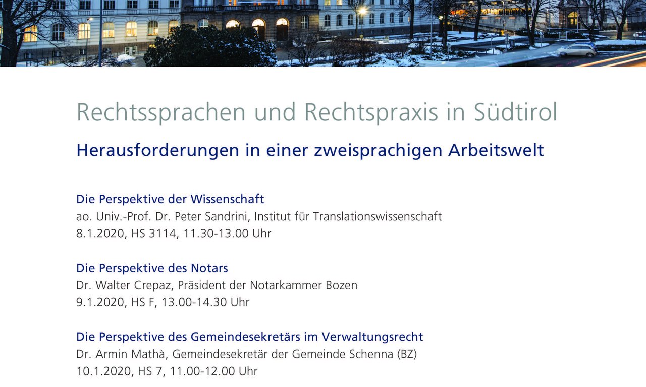 Vortragsreihe Rechtssprachen und Rechtspraxis in Südtirol