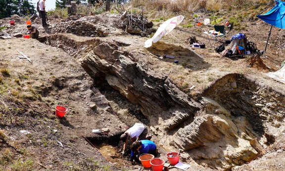 Excavatig a mining depression in Vetriolo, TN, Italy