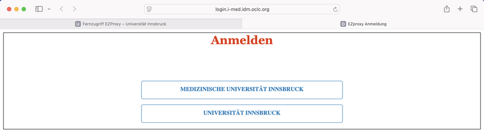 Screenshot von der EZproxy Anmeldemaske