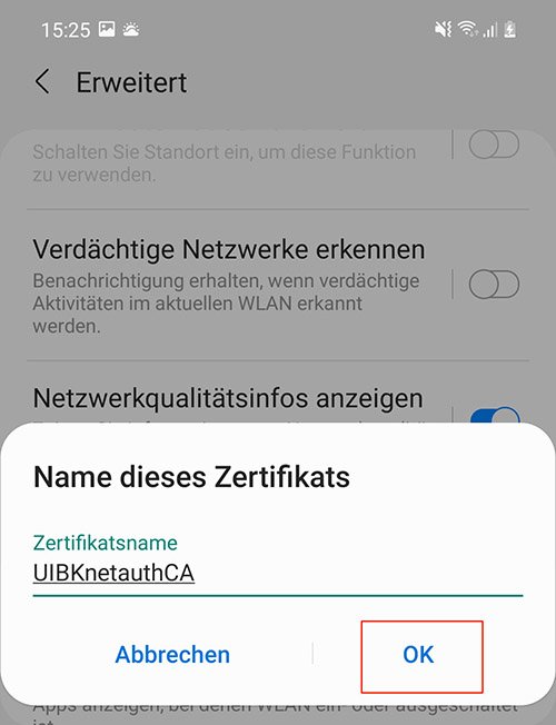 Android Zertifikat benennen
