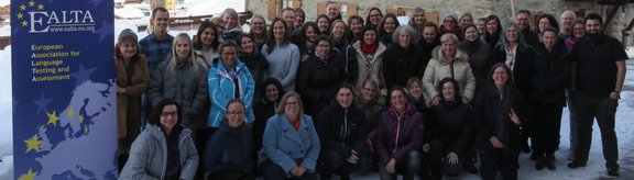 Group picture in front of house of University Center Obergurgl
