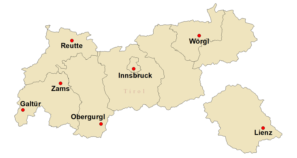 Location of the pollen traps on the Tyrol map