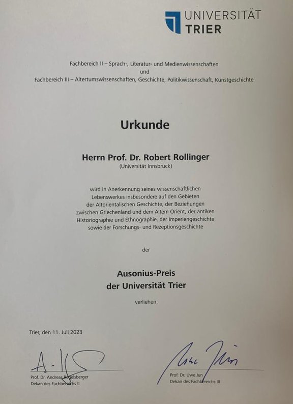 Verleihung Ausonius-Preis: Urkunde