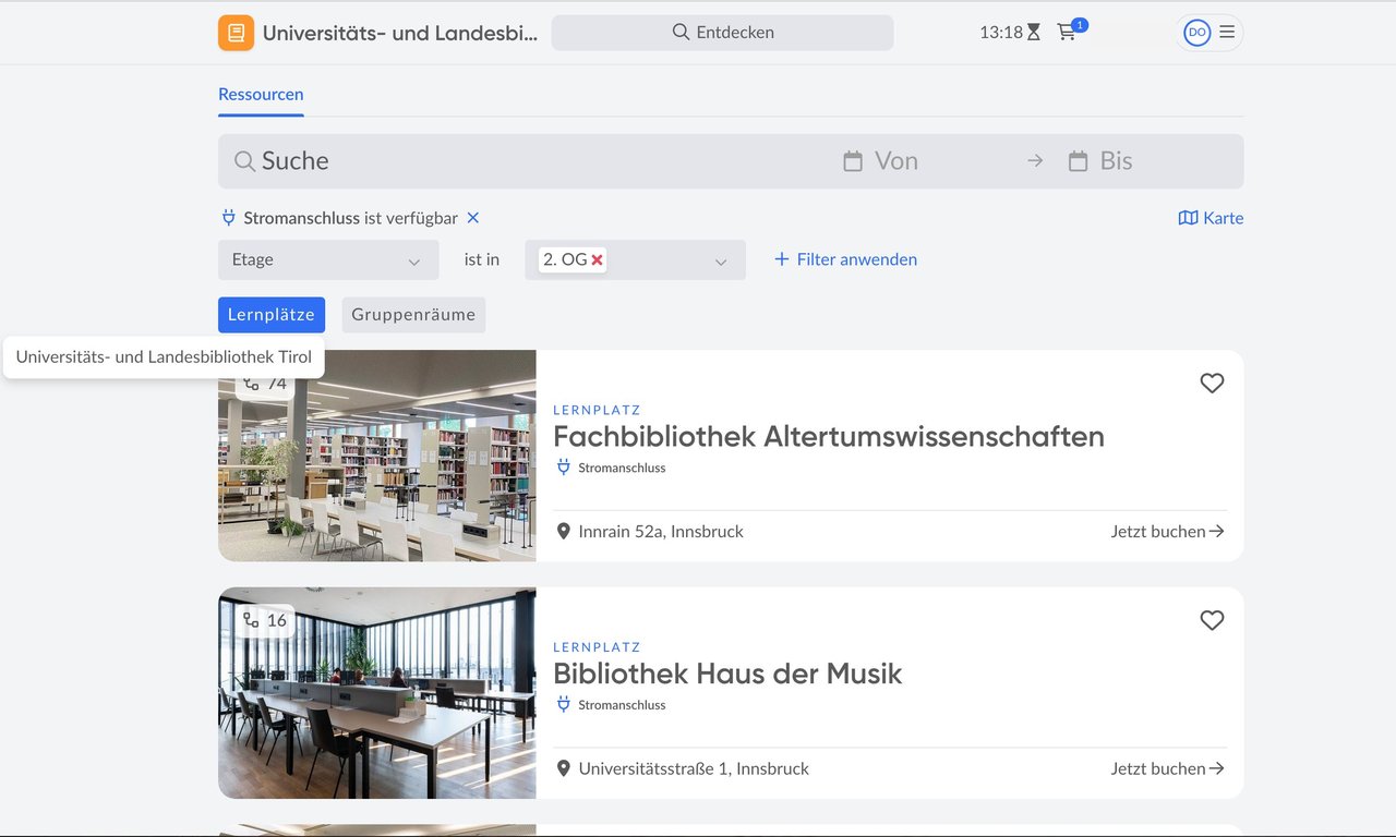 Screenshot aus dem Online-Reservierungssystem.
