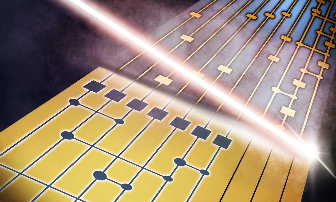 Red laser scans a conductive circuit
