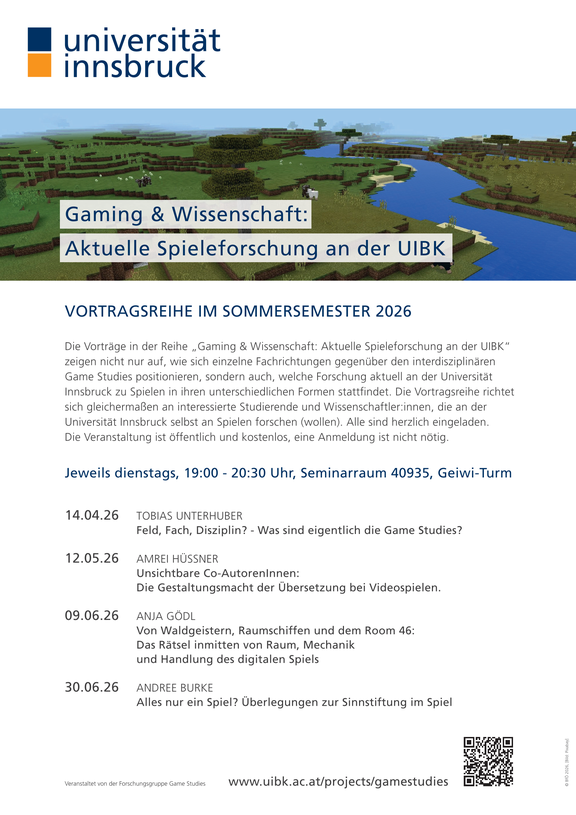 Plakat Vortragsreihe Gaming und Wissenschaft IV