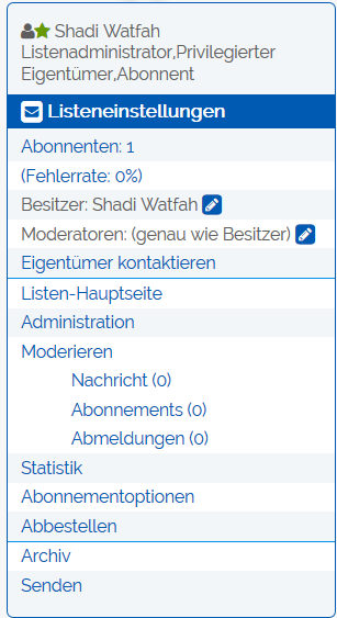 Das Listen-Informationsmenü