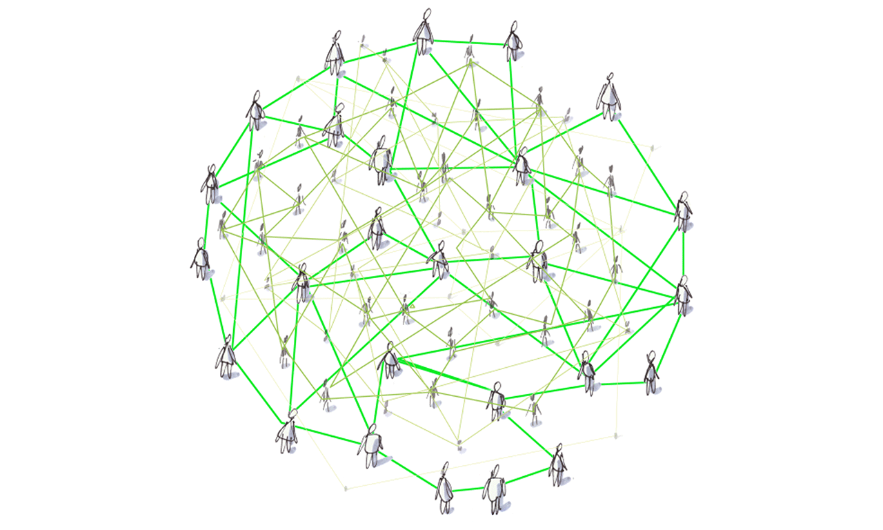 Illustration: Strichmännchen mit Linien zu einem Netzwerk verbunden