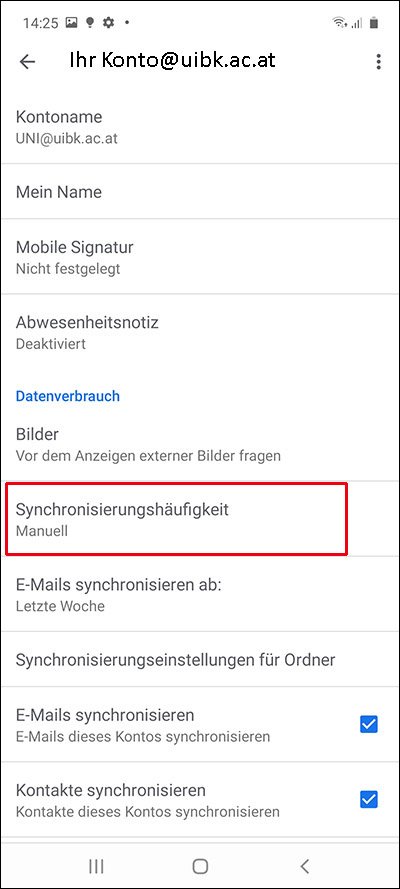 Kontoeinstellungen Synchronisierung 2