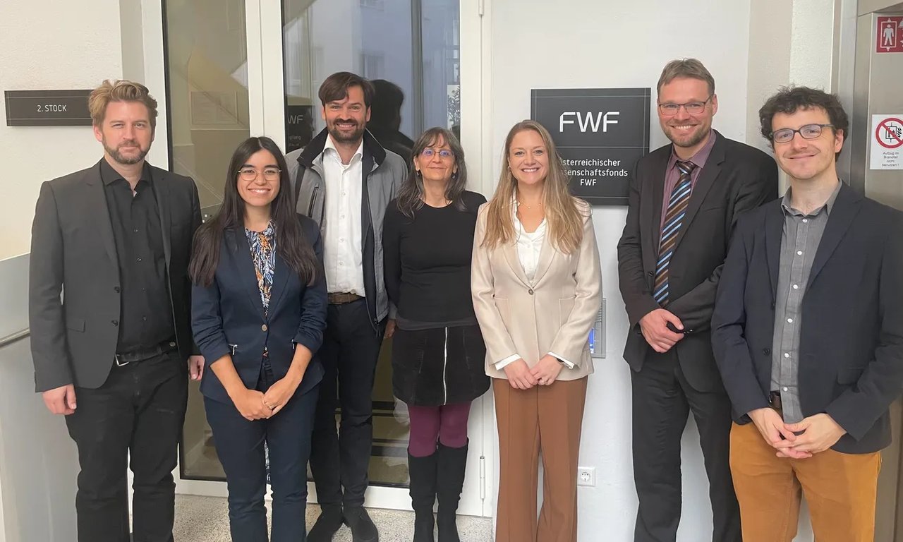 The "Dark UNiverse Explorations (DUNE)" SFB team. From left to right: Oliver Hahn, Laila Linke, Sebastian Grandis, Francine Marleau, Sylvia Ploeckinger, Tim Schrabback and Jorryt Matthee.