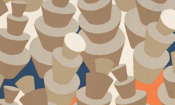 Abstraktes Muster aus gestapelten beige-braunen Formen.