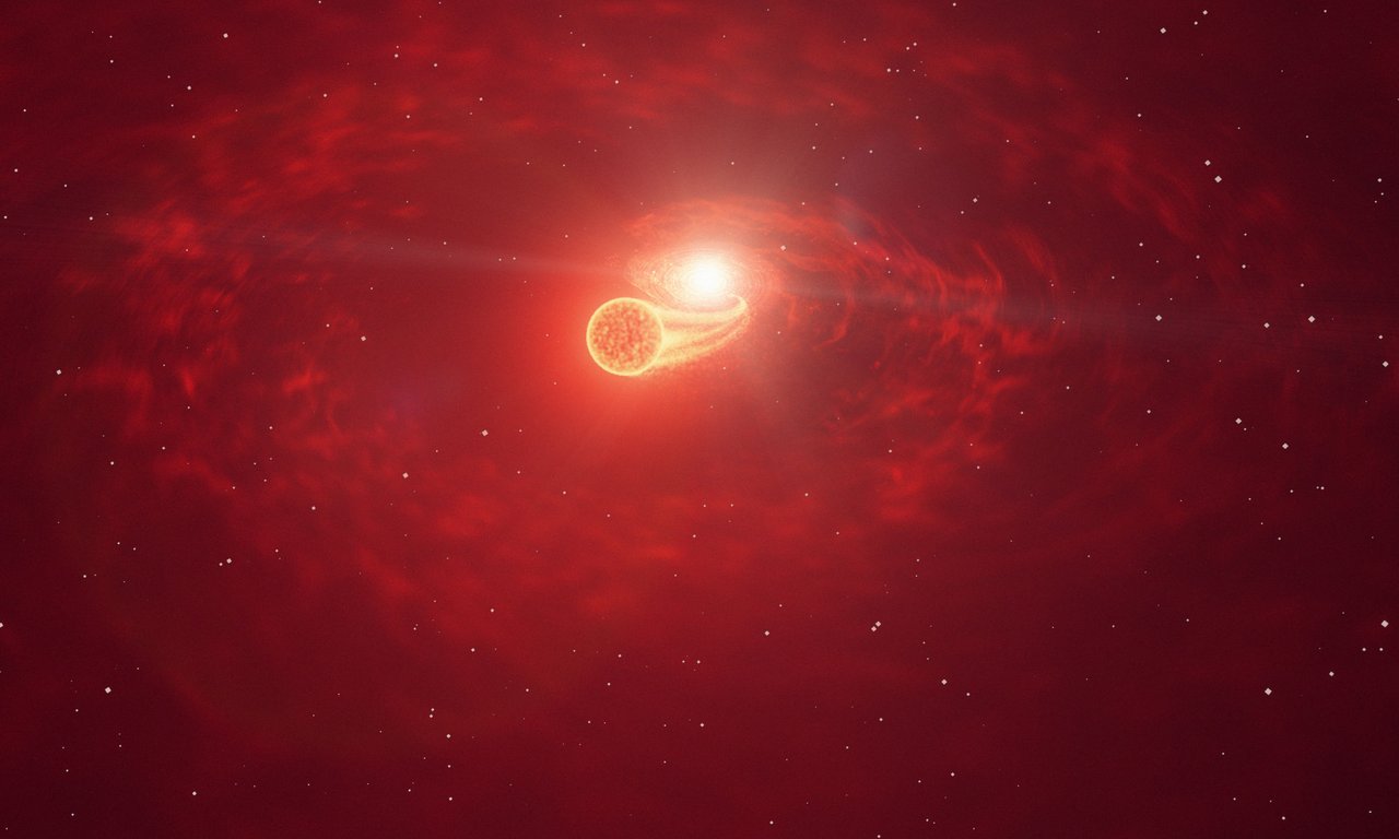 Künstlerische Darstellung des Doppelsterns RS Ophiuchi