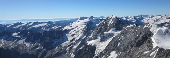  View from the summit of Ortler towards Königsspitze and Cevedale