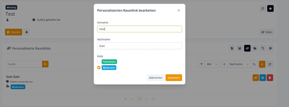 Screenshot von personalisierten Raumlink von Pilos
