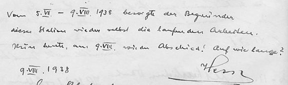 Entry in the visitors’ book by Victor F. Hess