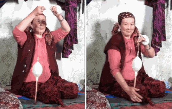 Tajikistan, Kyrgyz woman spinning