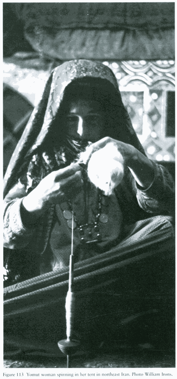 Iran, Yomut woman spinning