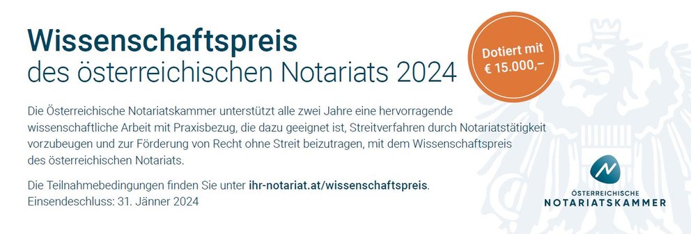 Ausschreibung Wissenschaftspreis des österreichischen Notariats 2024