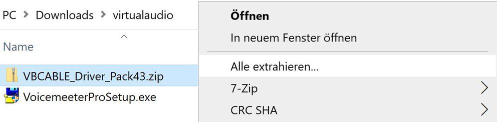 Virtual Audio Entpacken