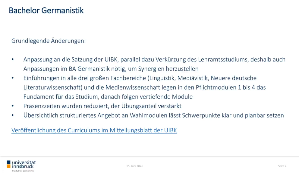 Neues Curriculum Bachelor