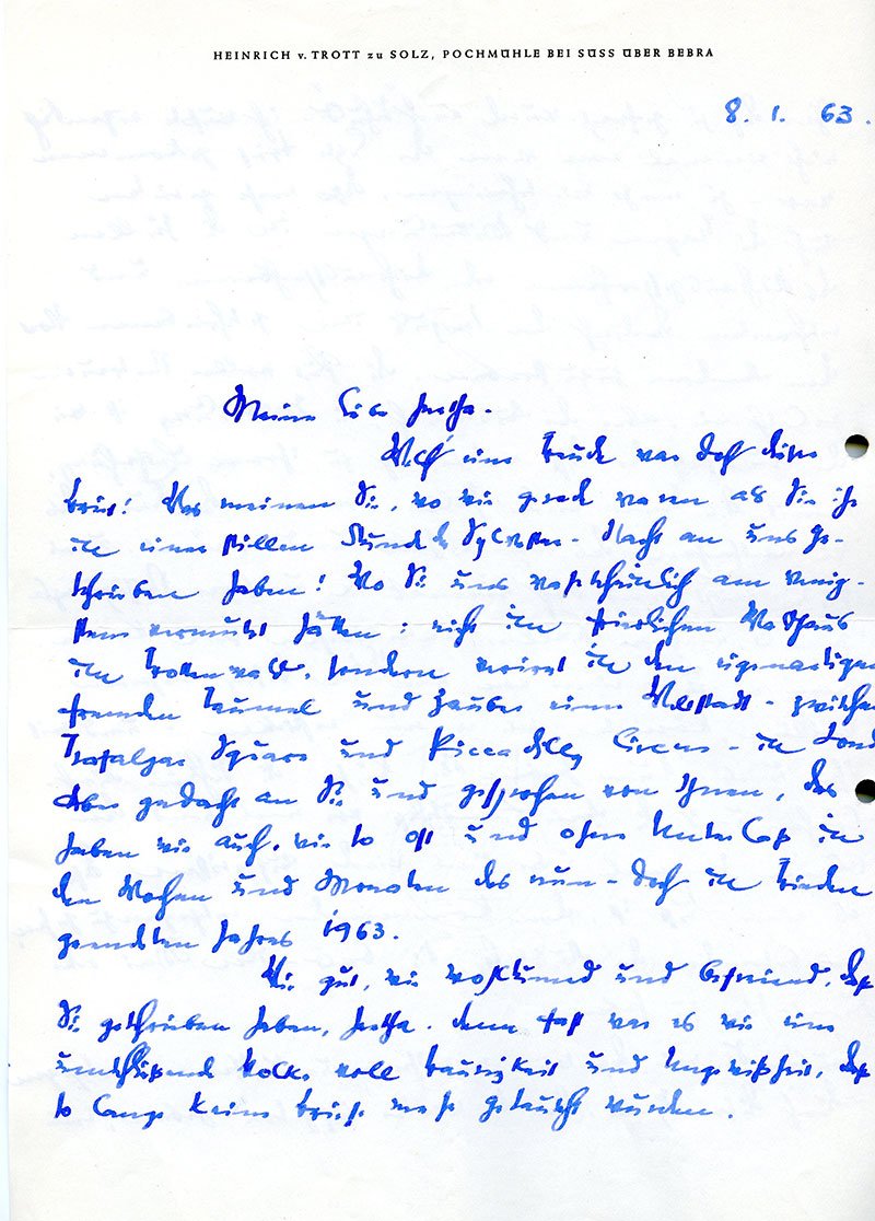 Brief von Heinrich von Trott zu Solz an Hertha Vogelstein, 1963