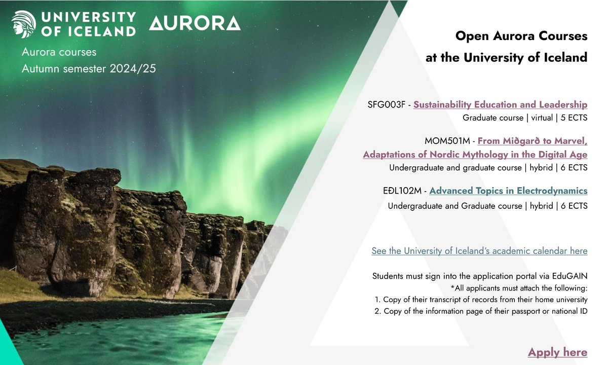 Open Aurora Courses at the University of Iceland WiSe 24/25