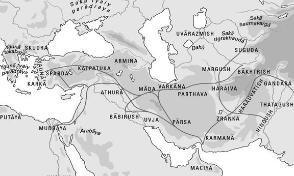 Karte mit transregionalen Handelsrouten zur Zeit der Achaimenidenherrschaft (550–330 v.Chr.)