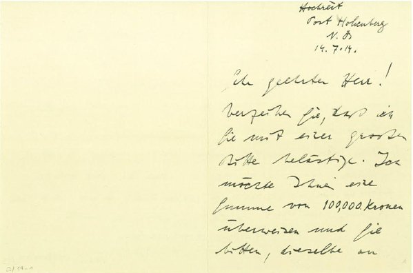 Ludwig Wittgenstein an Ludwig von Ficker, Brief vom 14.7.1914