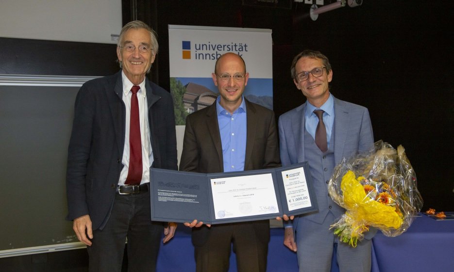 v.l.n.r. Rektor Tilmann Märk, Christian Bauer, VR Bernhard Fügenschuh