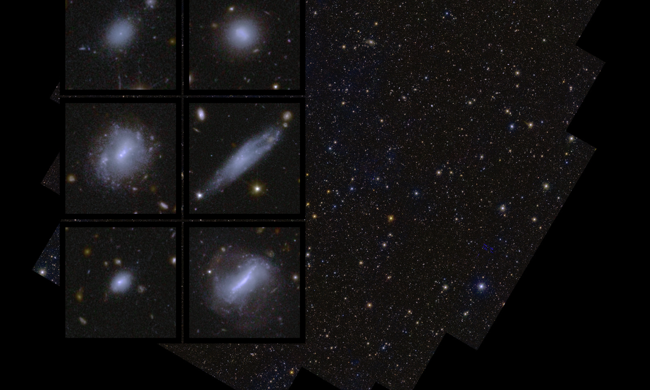 Several close-ups of galaxies against a starry sky