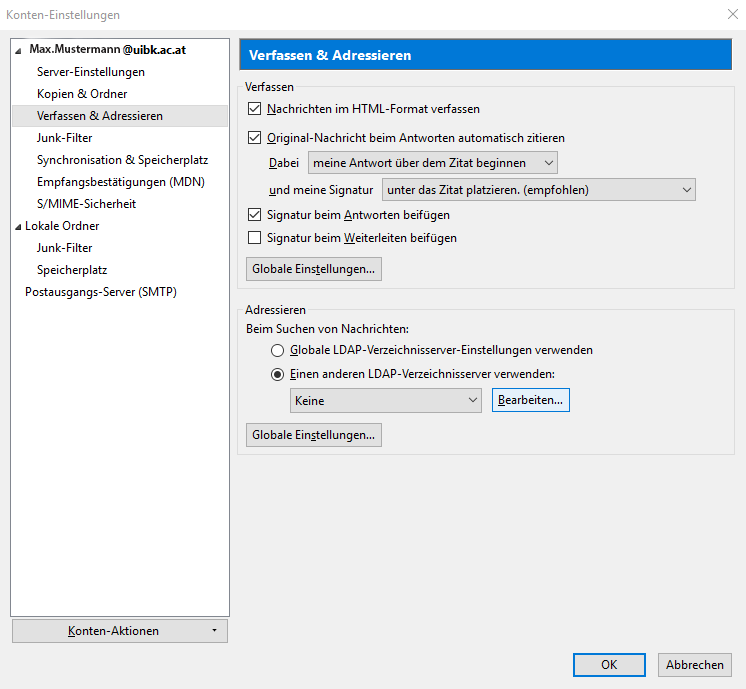 Konto Einstellungen - Verfassen und Einrichten 1