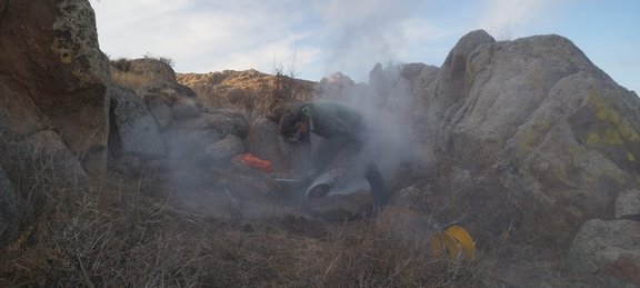 sampling for rock surface dating, Dali site, Kasachsthan