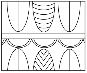 A3/B2_B3, A3/A-C1c (obere Palmetten mit Mittellinie und Schuppen (5 Lagen) in Folge, nach Zentralwulst Bogenband nach unten, untere Palmetten mit Mittellinie und vertikalem V-Band in Folge)