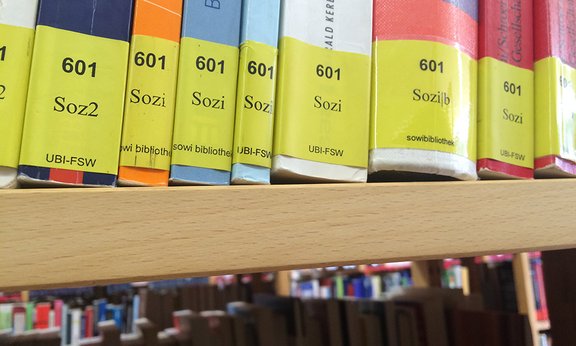 Reihen von Büchern in einem Bibliotheksregal