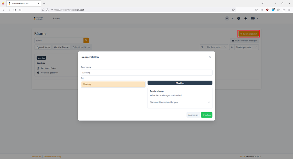 PILOS Raum erstellen