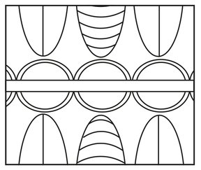 A3/B2, B3_B3, A3/B2 (obere und untere Palmetten mit Mittellinie und Schuppen in Folge, beidseits des Zentralwulsts Bogenband nach oben und unten)