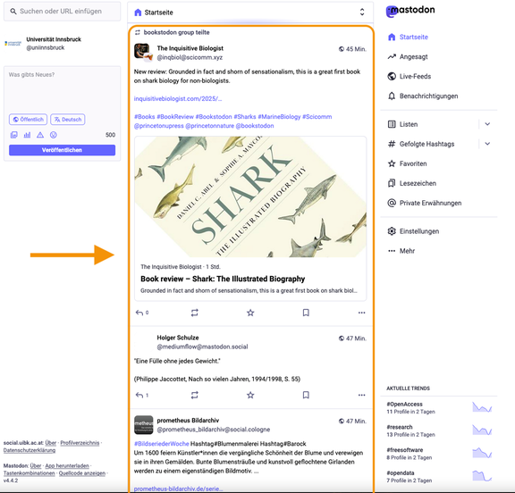 Screenshot Mastodon: mittlere Spalte