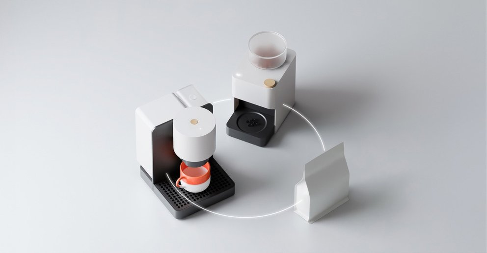 Symbolfoto der Kaffeemaschine und -mühle