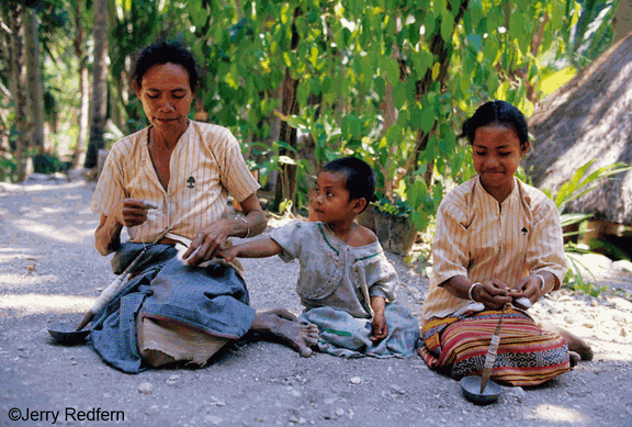 West Timor, Boti woman and girl spinning