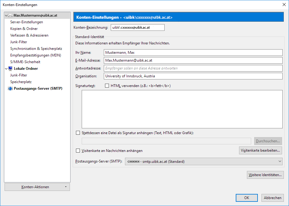 Konten Einstellungen Thunderbird
