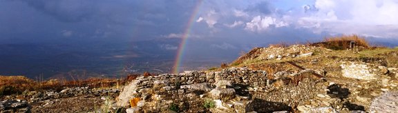Rainbow over the excavation on Monte Iato