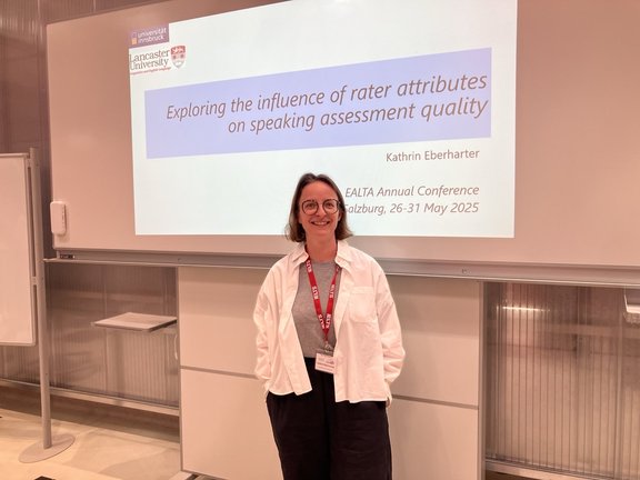 Kathrin Eberharter in front of screen at EALTA 2025