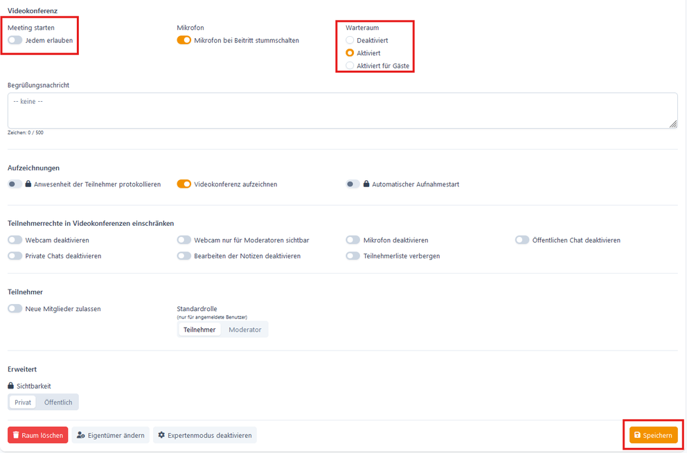 Expertenmodus Warteraum aktivieren