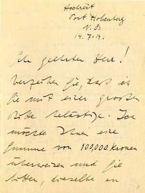 wittgenstein an ficker, 14.7.1914