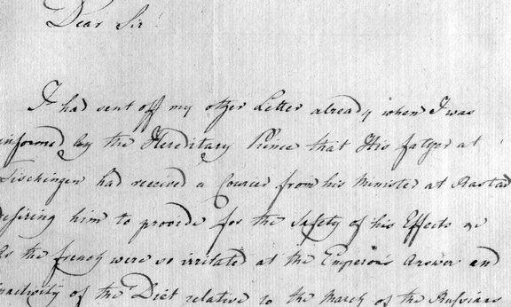 Alexander Horn schreibt am 4. Februar 1799 aus Regenburg an seinen Freund Sir Arthur Paget.