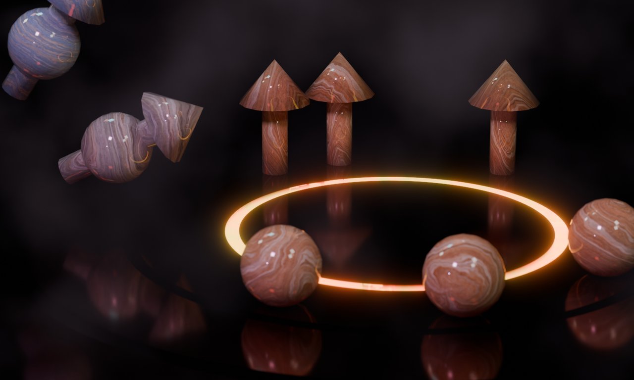 Illustration with balls and arrows and a ring